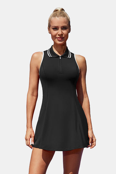 Women's Classic Polo Zip Tennis Dress – Black